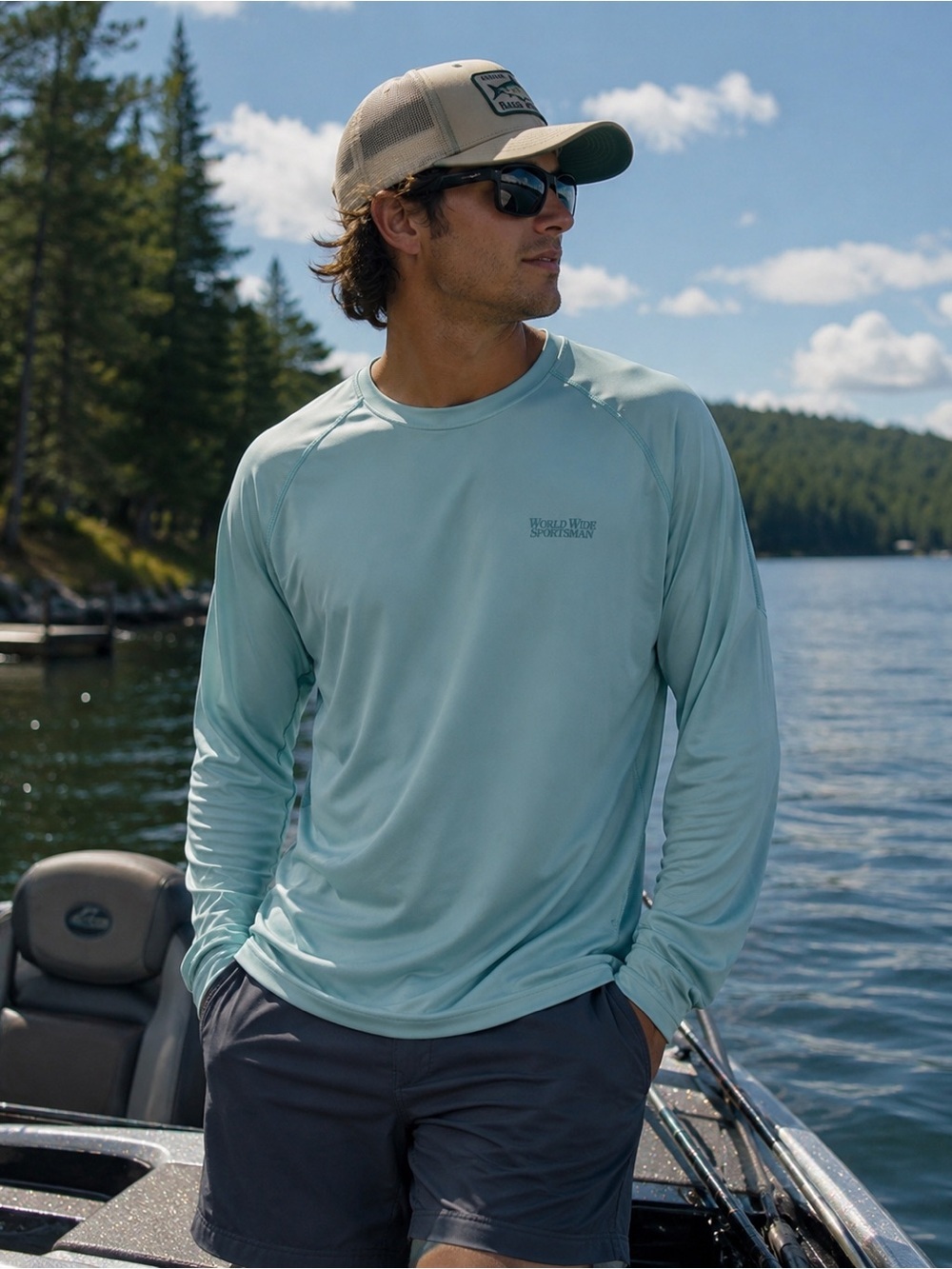 -World Wide Sportsman Sun Protection Fishing Shirt Graphic Long Sleeve/ Vacation
